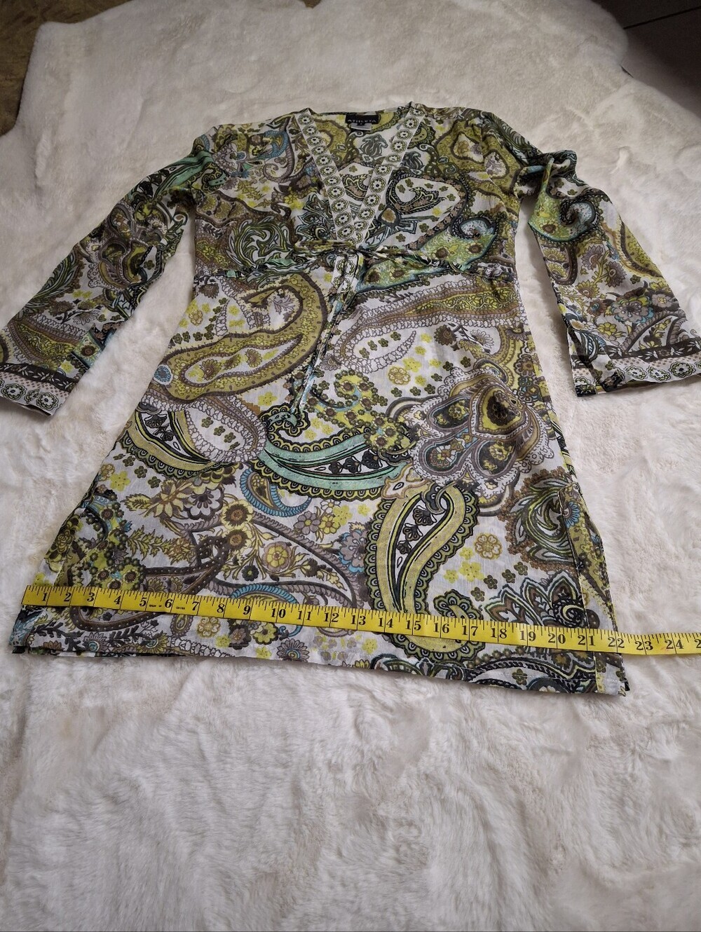Athleta Cotton Silk Paisley Cinch Waist Cover-Up Tunic Dress Women Size Small - Picture 14 of 16